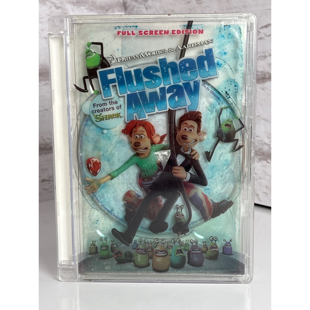 Flushed Away DVD Full Screen Edition DreamWorks Aardman Liquid Glitter Case Y2K